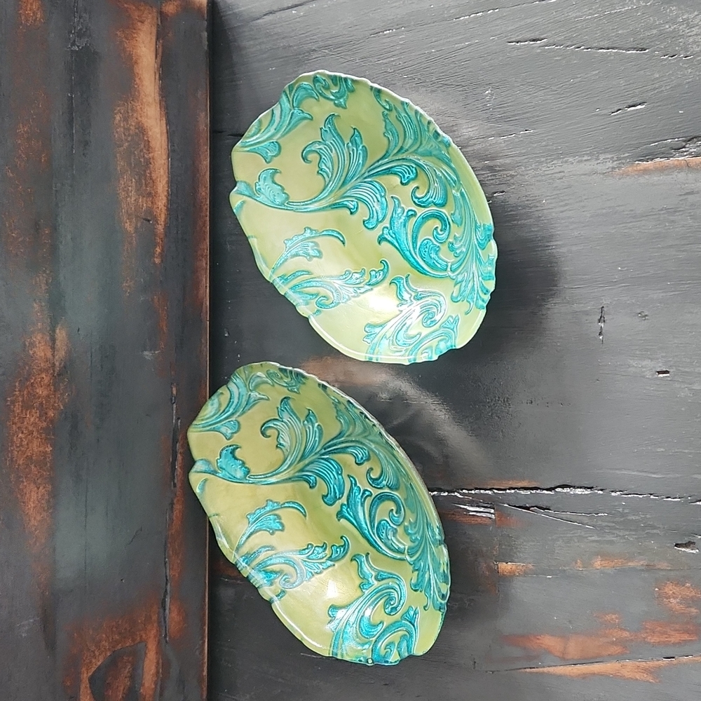 Vintage Arda Turkish Glassware Bowl Set of 2 Turquoise/Gold Made in Turkey.